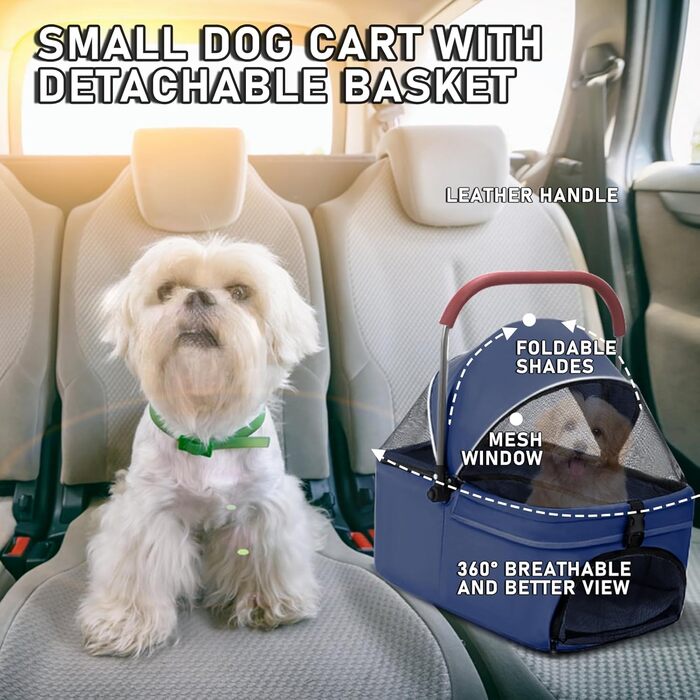 Дитяча та собача коляска 2-в-1 Lolyiawa, складна, з кошиком та тримачем для напоїв, блакитна