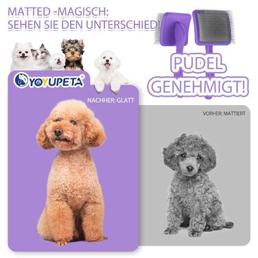 Набір щітки та гребінця Slicker для великих собак з довгою шерстю - щітка для розплутування з пінами 22 мм для Golden Retriever, Пуделя, Doodle та котів - професійний догляд за шерстю з дерев'яною ручкою та шкіряним чохлом (фіолетовий)