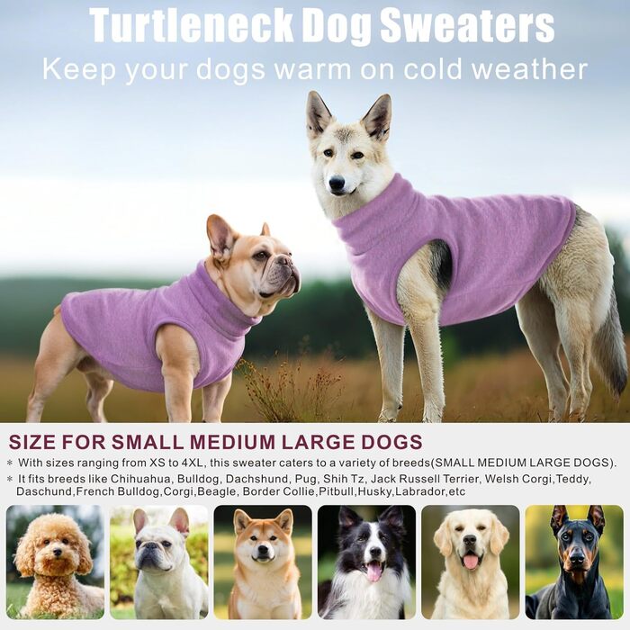 Светр для собак Mosucoirl: теплий пуловер, толстовка-світшот для маленьких, середніх та великих собак XS-4XL (3XL, фіолетовий)