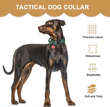 Тактичне обплетене нашийник для собак Vivi Bear, нейлон, контрольний захват, великі породи, зелений (L)
