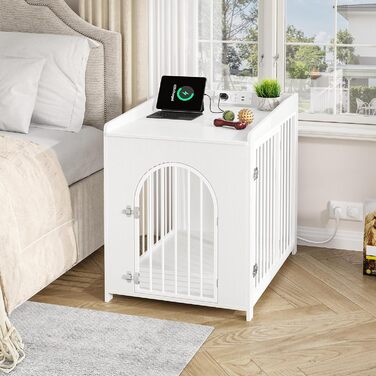 Сучасна собача будка Hzuaneri з USB та розеткою, 2 двері, 90x63x79 см, біла