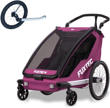 Fuxtec 2в1: Причіп-коляска для велосипеда та прогулянки для 2 дітей з алюмінію FX-FA1-SET з регульованим сидінням, дощем та сонцезахистом (Purpur)