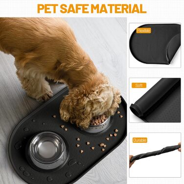 Гумова килимок для годівлі собак та котів з високим бордюром, водонепроникний, 48.3 x 19'L x 12'W (білий пісок)