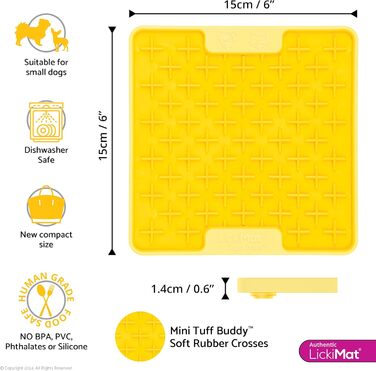 Килимок для собак LICKIMAT Mini Tuff: повільне годування, зменшення нудьги та тривоги, рожевий (жовтий, Buddy)