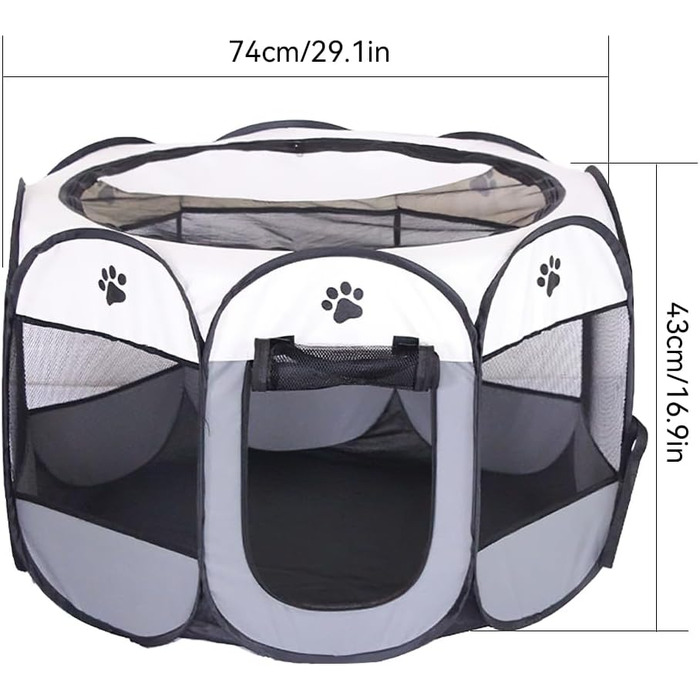 Вольєр для цуценят Dhqkqg, складаний вольєр для собак, 74x74x43 см, сірий. Підходить для собак, цуценят, котів та дрібних тварин.