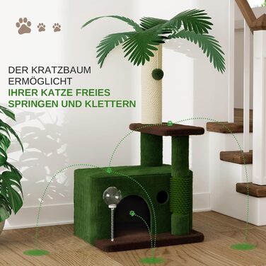 Котячий комплекс Kratzbaum 90 см: кігтеточка, будиночок та іграшки для котів (зелений)