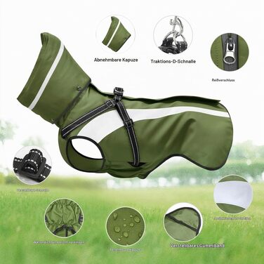 Водонепроникний дощовик для собак з капюшоном, прогулянковий плащ-пончо для середніх та великих собак, Зелений, розмір L