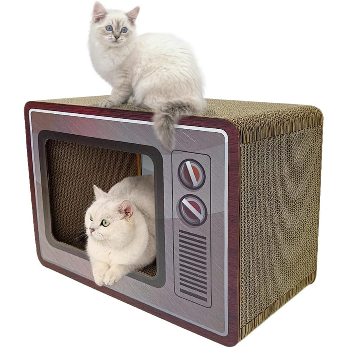 Кігтеточка-будиночок для котів Heikoeco® 2-в-1, форма телевізора, з ігровою поверхнею, з якісного картону, захист від подряпин