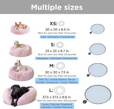 PEPPY BUDDIES Заспокійливе преміум ліжко для собак і котів з охолоджувальним матом, кругле, знімний чохол, для малих і великих тварин, різні розміри, легко прати