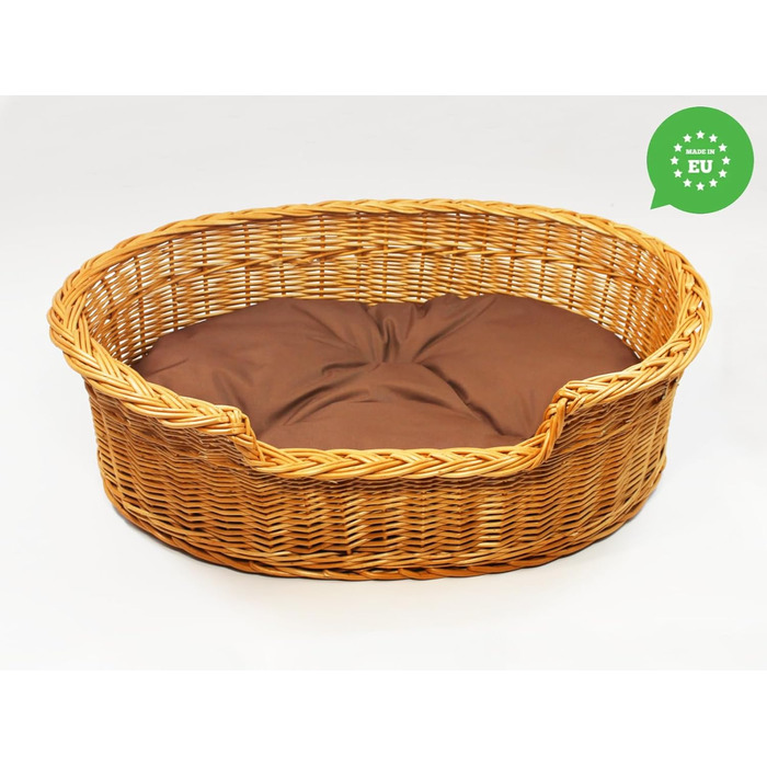 Плетене ліжко для собак та котів з ротангу, розмір 43x28x10/14 см, з подушкою 75x54x21 см (колір коричневий)