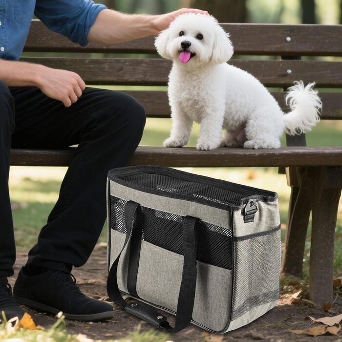 Транспортна сумка для собак та котів Duroecsain | Дихаюча сумка-переноска для подорожей, кемпінгу та прогулянок на природі сірого кольору