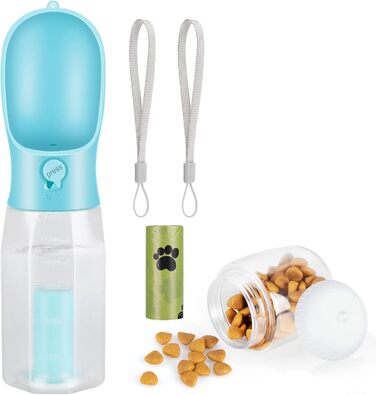 Поїлка для собак Zivacate 600 мл з контейнером для корму та пакетиками для відходів - блакитна