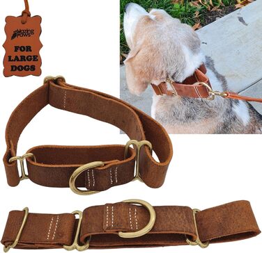 Шкіряний нашийник BlazingPaws Martingale для великих собак XL-XXL, 3,8 см, регульований, у стилі used-look, світло-коричневий