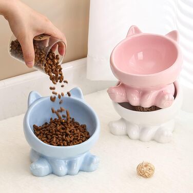 Миска для кота з кераміки, піднята, протиковзна, 15° нахил, для корму та води, підходить для котів та кошенят (біла)