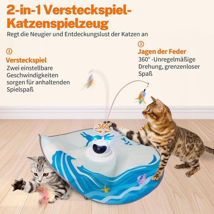 Інтерактивна іграшка для котів Toozey з 3 знімними пір'ями, електрична іграшка з автоматичною подачею пір'я та USB-зарядкою, іграшка для самостійних ігор для котів будь-якого віку, блакитна