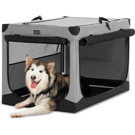 Складаний тканинний бокс для собак Petsfit XL, з трьома дверцятами, спіральним металевим каркасом, легкий для транспортування та зберігання, сірий