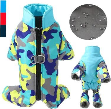 Водонепроникний зимовий одяг для собак, теплий одяг для цуценят з кільцем D, світловідбиваючий камуфляжний комбінезон для маленьких та середніх собак (наприклад, чихуахуа) (Blue,M)