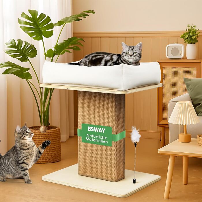 BSWAY Крісло-лежанка для котів з дерева, сонячно-жовтого кольору, 53x40 см. Знімний чохол матраца, витримує до 15 кг. Клітка-будка для котів