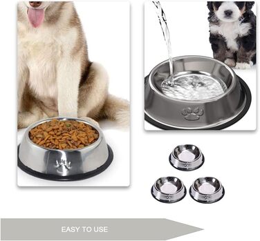 Набір з 3 мисок для котів з нержавіючої сталі, антиковзкі, для котів та кошенят