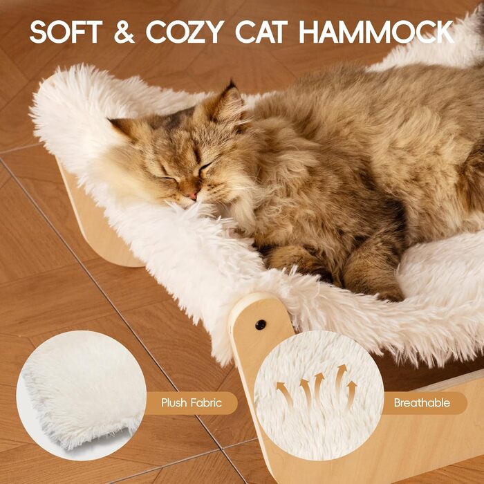 Ліжко-гамак для котів MEWOOFUN, пухнасте, дерев'яне, 58×44×22,5 см, для котів, собак, кроликів та дрібних тварин, для дому