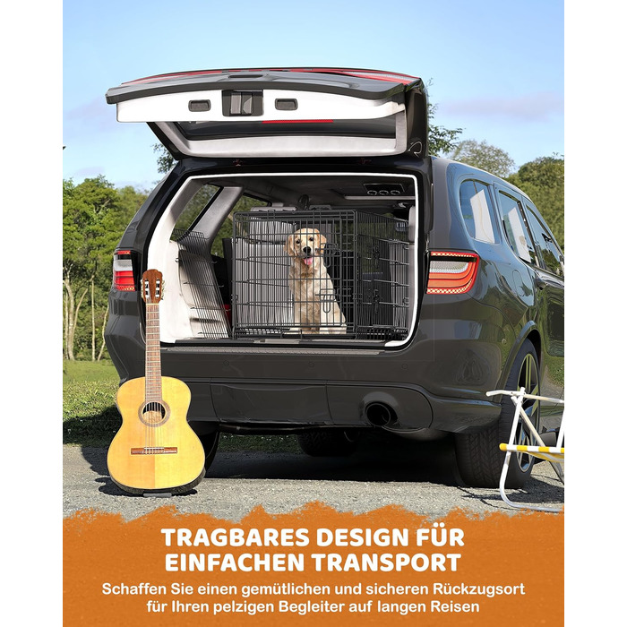 Yaheetech клітка для собак XL 107×60×66 см, складана, з перегородкою і 2 дверима, для дому і авто, з висувним піддоном, чорна