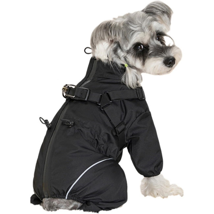 Зимова куртка для собак з отвором для повідки, тепла та вітронепроникна, для маленьких, середніх та великих собак (D28, чорний, 4XL)