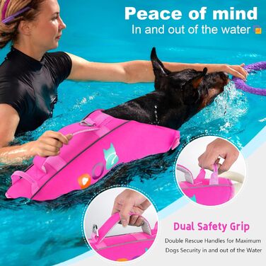 Жилет для плавання собак Dogcheer з подвійним рятувальним ручним захопленням, високою плавучістю, для човнів, плавання, з світловідбиваючими елементами, регульований, PFD для маленьких, середніх собак, рожевий