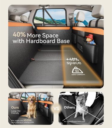 Подовжувач для заднього сидіння автомобіля для собак, преміум PU-шкіра, захисний чохол для сидіння з жорсткою основою, витримує 180 кг, водовідштовхувальний, універсальний, оранжево-чорний