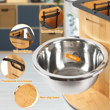 Підвищений годівниця для великих собак, регульована висота, 3 миски з нержавіючої сталі 1400 мл, годівниця-станція на 3 сторони, підставка для собак з дерева та срібла