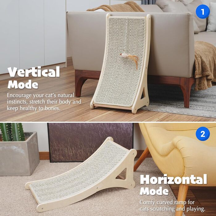 Котячий кігтеточка PETKARAY, L-подібний, з сизалю, з іграшкою мишкою, захист меблів, 25,6 дюймів