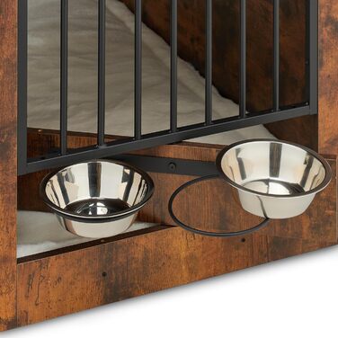 Клітка для собак Relaxdays, для дому, HBT: 65,5x102x60 см, 2 поворотні миски, собача будка з виглядом дерева, МДФ & сталь, (Коричневий/Чорний)