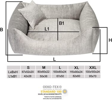 Диван Vogue XL 115x90 см, бежевий, лежак для собак, подушка, корзина