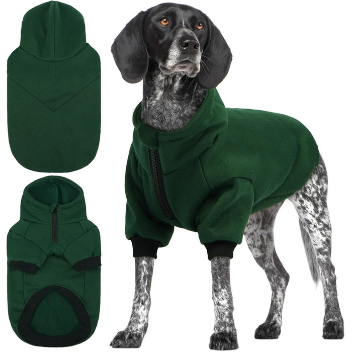 Флісовий худі для собак Lelepet з капюшоном та отвором для повідка, теплий, для осені та зими, напівзастібка, стильний одяг для домашніх тварин, малі, середні та великі породи, XX-Large, зелений