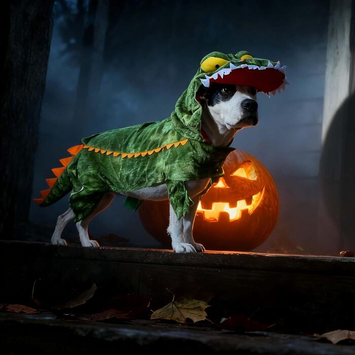 Костюм для собак на Halloween: крокодил-динозавр, теплий зимовий костюм-комбінезон, розмір L (8,2–18 кг), зелений