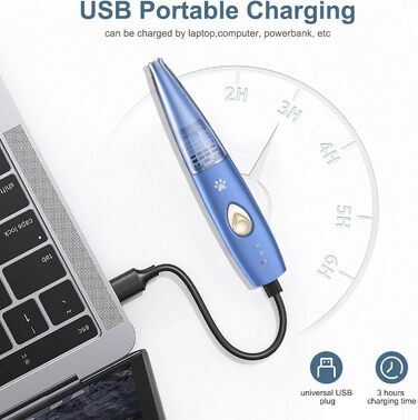 Триммер для собак та котів Ankilo 2-в-1 з функцією пилососа, 6000 об/хв, USB, для догляду за лапами та очима