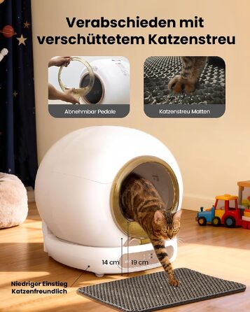 Самоочисний електричний лоток для котів LELO PAWS XXL (74л) з керуванням через додаток, дезодоризацією та шторкою, золотистий