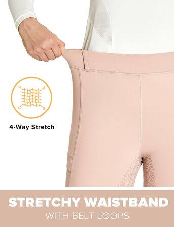 Легінси для їзди верхи FitT4 Reitlegging для жінок та дівчаток з силіконовими вставками, кишенею для телефону та петлями для ременя. Ідеально для верхової їзди та тренувань коней (Небесно-рожевий, S)