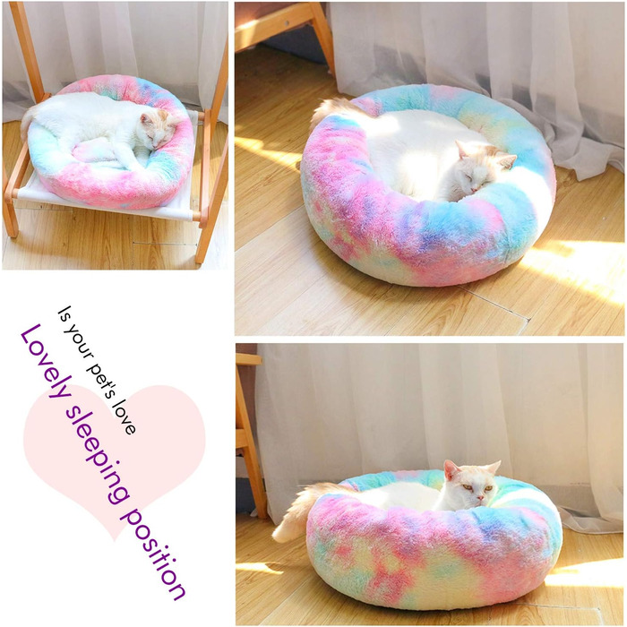 Кругле ліжко для собак Petcute, корзина для котів та домашніх тварин, м'яке, миється, рожевий кісточка, XS (40 см)