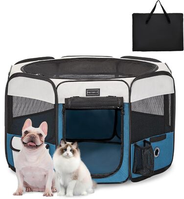 Клітка-вигул для собак та котів PETSFIT, розкладний вольєр для тварин, 75x68x42 см, сірий/блакитний