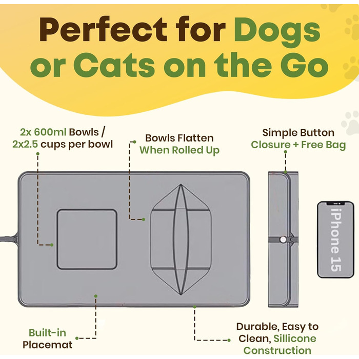 Складні миски для собак та котів, 2 шт. Зіліконовий посуд для тварин, портативні миски для подорожей, чорний