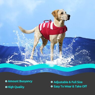 Жилет рятувальний для собак, маленький, ASENKU. Червоний, для такс, чихуахуа, французького бульдога, лабрадора. Регульований, з ручкою для безпеки.