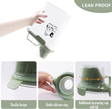 Контейнер для котячого корму 2.8L з мірним стаканчиком та ручкою, для собак та котів, герметичний, BPA-free, прозорий