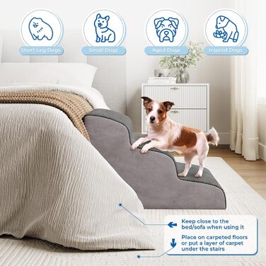 Сходинки для собак та котів, 3 сходинки, 40 см, сірі. Зручні для літніх тварин, миються, не слизькі. Для дому, до ліжка, дивану.