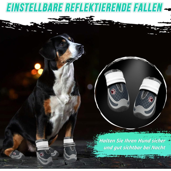 Взуття для собак SlowTon: 4 шт. захист лап, дихаючі, з неслизькою підошвою, регульовані, світловідбиваючі, водонепроникні. Підходять для собак маленьких, середніх та великих порід