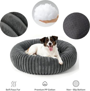 М'яке ліжко для домашніх тварин: ліжко для собак, ліжко для котів, кругла форма, пончик, корзина для собак, подушка для котів, ліжко для кошенят, тепле місце для сну, сірий колір, діаметр 60 см