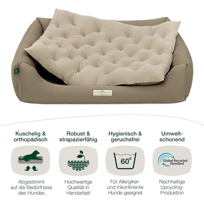 Ортопедичне лежанка для собак HOUND & NATURE Zürich XL (115x85 см, тауп) - м'яка, зручна, з можливістю прання