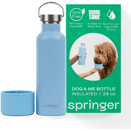 Термобутилка Springer Dog and Me 680,4 г з нержавіючої сталі для води, ізольована, тримає холод до 12 годин, портативна пляшка для води з інтегрованою поїлкою для собак, небесно-блакитна
