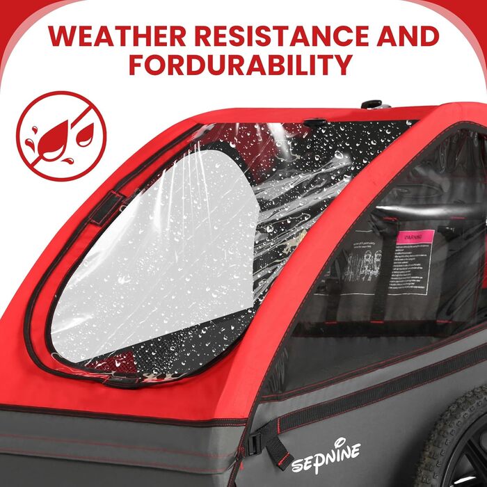 Дитячий велопричіп Sepnine для 1-2 дітей, від 12 місяців, швидко кріпиться, складаний, з 5-точковим ременем та кишеньками для зберігання. BT609-Червоний