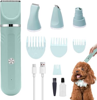 Електричний триммер для собак 4-в-1 | Шерсть, грумінг, догляд за тваринами, для собак, котів, цуценят, зелений