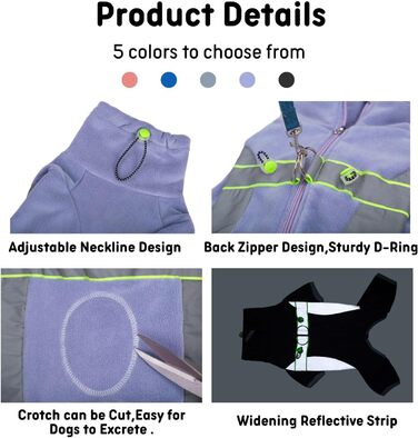 Флісовий теплий зимовий костюм для собак BT Bär з кільцем D, світловідбиваючими елементами, для малих та середніх собак (S, фіолетовий)